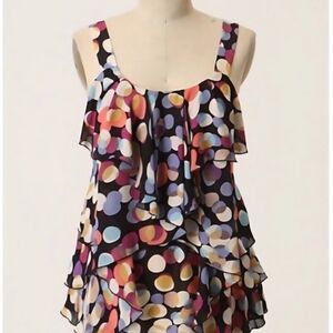 Odille Anthropologie Silk Fellowspot  Dot Ruffle Camisole Tank Top Sz 4